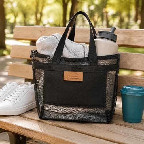 TESSTSY Lightweight Foldable Mesh Beach Bag, 30x9x28 cm Pool Tote with Zip — view 3