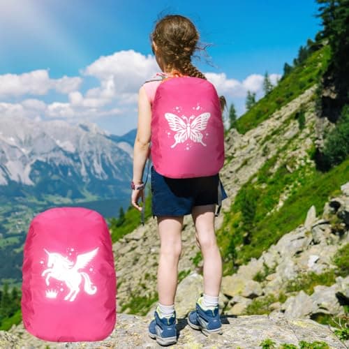 flintronic Waterproof Rain Cover for Backpack, Reflective Rucksack Cover, High Visibility Backpack Cover, Anti-dust, Foldable for Girls, Children, Unicorn & Butterfly — view 6