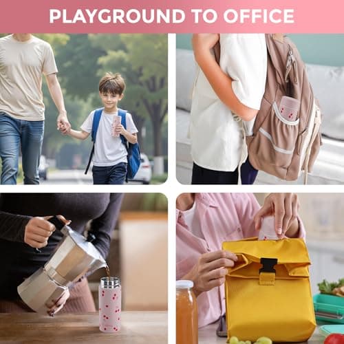 【Upgraded】 Exllena Small Water Bottle for Handbag – 250ml Mini Flask for Hot & Cold Drinks, Perfect Small Insulated Water Bottle for Travel, Milk, Coffee...(Cherry) — view 6