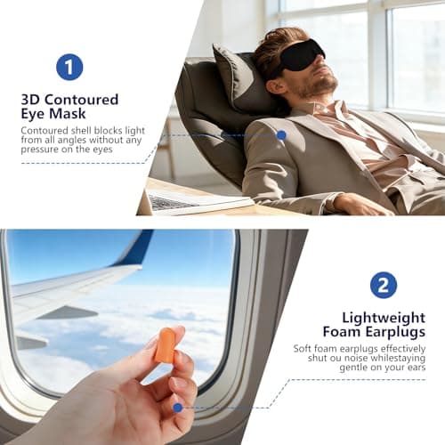 Vutlace Travel Pillow with Hood, 360° Memory Foam Neck Pillow Set, Orthopedic Pillow, Travel Essentials for Flying, Kit with 3D Contoured Sleep Mask, Head & Neck Relief, Earplugs and Mesh Bag (Grey) — view 2