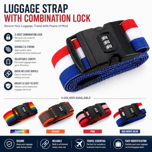 Luggage Straps with Locks, 4 PCS Personalised Luggage Straps for Suitcases, Adjustable Lockable Colourful Suitcase Belt for Luggage — view 3