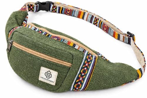 Freakmandu Unisex Hemp Fanny Pack - Hip Waist Belt Bag Crossbody Boho Hippie Style Handmade Waist Packs for Men Women, Safari