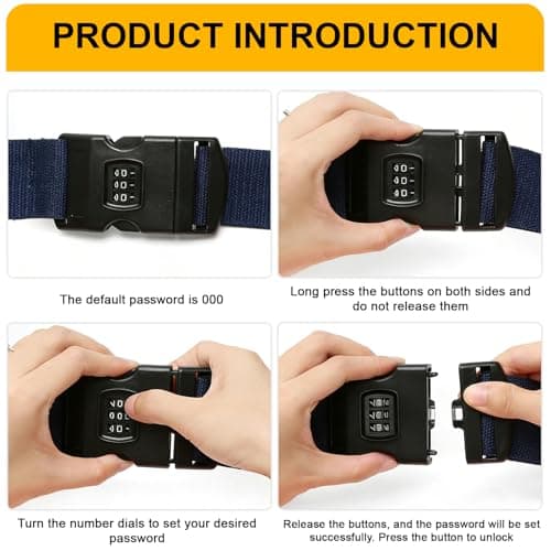 4 Pack Suitcase Straps with Lock, Adjustable Luggage Straps — view 3