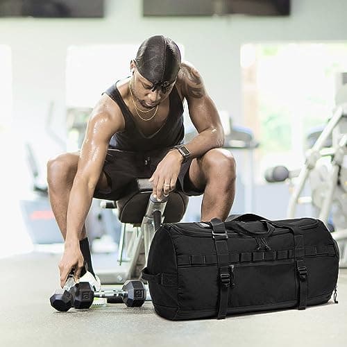 Lyweem Sports Gym Bag Mens - Large 60L Tactical Travel Duffle Bag with Shoes Compartment Women, Overnight Duffel Bag Backpack, Weekend Sports Holdall Bags, Black — view 6