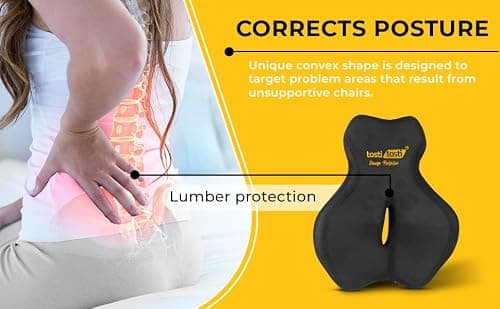 TostiTosti Patented Lumbar Support Cushion for Office Chair & Car | Odour-Resistant Activated Charcoal Memory Foam Back Pillow with Adjustable Strap, Non-Slip Base, Removable Cover & Carry Bag — view 6