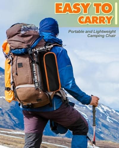 Trongle Ultra Lightweight Camping Chair for Adults, Portable Camping Chairs with Pocket & Carry Bag, Compact Heavy Duty Folding Chairs for Travel, Backpacking, Hiking, Picnics, Fishing (Orange) — view 5