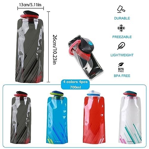 YZDZSW Collapsible Water Bottle, 4 PCS Foldable Sports Bottle, 700ml Foldable Water Bottle Reusable BPA Free Collapsible Water Bottle for Outdoor Sports Travel Biking Hiking — view 2
