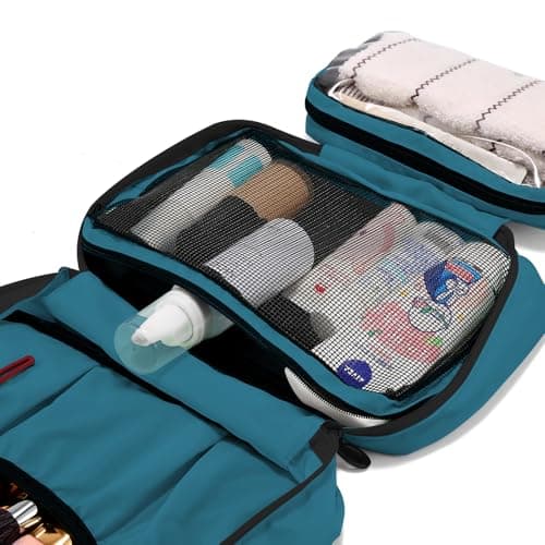 homchen Hanging Toiletry Bag Travel Kit for Men Women, Upgrade Large Capacity Wash Bag Makeup Bag with 4 Compartments, Foldable Compact Size (Emerald Green) — view 4