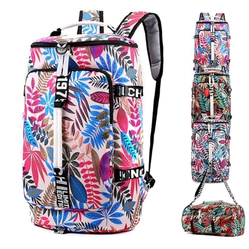 Hiking Backpack, 40L Waterproof Lightweight Rucksack for Women, Floral Duffle Travel Shoulder Bag, Laptop Gym Tote Bag, Durable Unisex Daypack for School Outdoor Sports Walking Camping Climbing