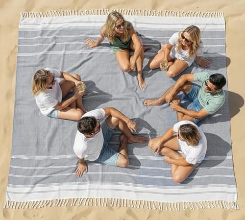 LANE LINEN Big Beach Blanket XL – Turkish Cotton Oversized Quick Dry Towel – XXL Sand Free 208x208 cm Towel for Camping, Travel, Beach, and Picnic Essentials - Navy Blazer