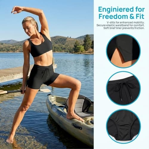 2-Piece Swim Shorts Women & Waterproof Phone Pouch, 5" High Waisted Swimming, womens swim shorts Custom Tummy Control, womens Board Beach Surfing Quick Dry Shorts (UK, Alpha, S, Regular, Regular) — view 5