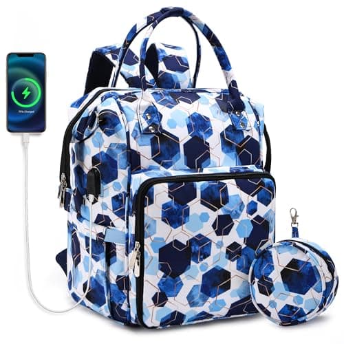 JOZEA Knitting Bag Backpack with USB Charging Port, Large Craft Organiser Bag for Knitting Accessories, Wool Storage for Crochet Projects, 2-Way Travel Bags and Totes,(Geometric Pattern)