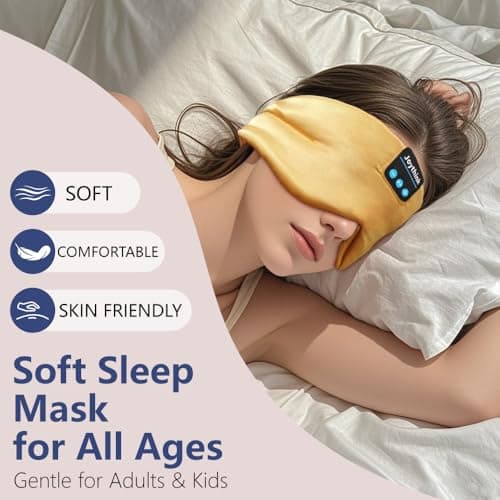 Joythink Sleep Headphones Bluetooth Sleep Mask Silk Headband Earphones Bluetooth Eye Mask for Sleeping On Side Blackout Soft Sleep Earphones Music Kids Children Eye Cover Champagne Gold — view 5