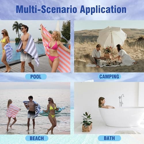 HENBAY Large Oversized Beach Towel - Fluffy 35 x 70 Inch Plush Microfiber Pool Towel, Purple Striped Quick Dry Cabana Swim Towel — view 6