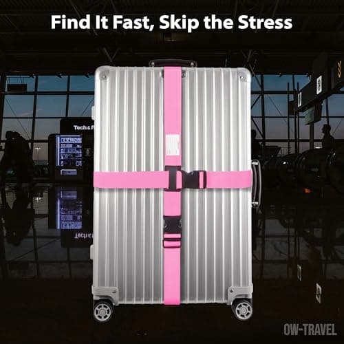OW-Travel Personalised Cross Luggage Straps for Suitcases, Pink, 1 Pack — view 5