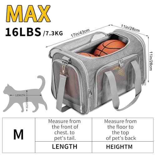 Soft Sided Cat/Pet/Dog Carrier Bag,Portable Foldable Pets Travel Carriers For Cats/Dogs With Shoulder Strap & Removable Mat,Durable Puppy Basket of 16 lbs Airline Approved - Grey — view 6