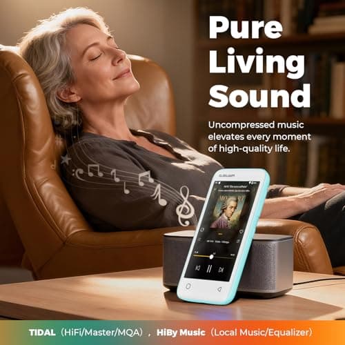 96GB MP3 Player with Bluetooth 5.0 and WiFi, Music Player with Spotify, Audible, Pandora, Libby, Spotify Kids, 4" Touchscreen Android MP4 Player with HiFi Sound, FM Radio (Glossy Black) — view 4