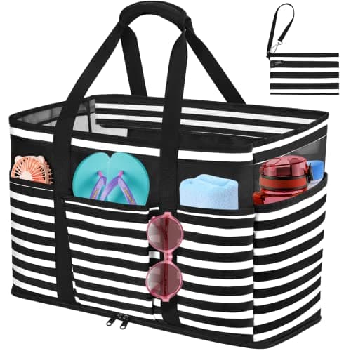 JUYANO Extra Large Beach Bag for Women with Zip Waterproof Beach Tote Bags with Wet Compartment Summer Tote Bag Family Large Shoulder Bag for Beach, Holiday, Shopping, Traveling