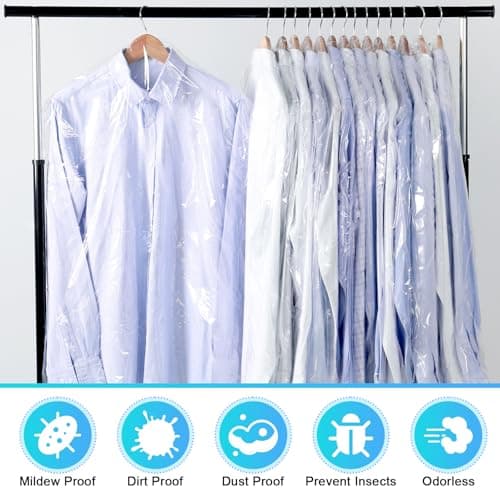 TranRantic 20 PCS Clear Dry Cleaning Bags, 60X150cm Plastic Clothes Covers — view 4