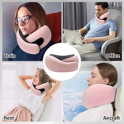 Outney Travel Pillow for Airplanes 2026 Veritable Chin Support Travel Neck Pillow 100% Pure Memory Foam Full Neck Surround Pillows for Traveling Flight Sleeping Portable Travel Essentials (Pink) — view 6