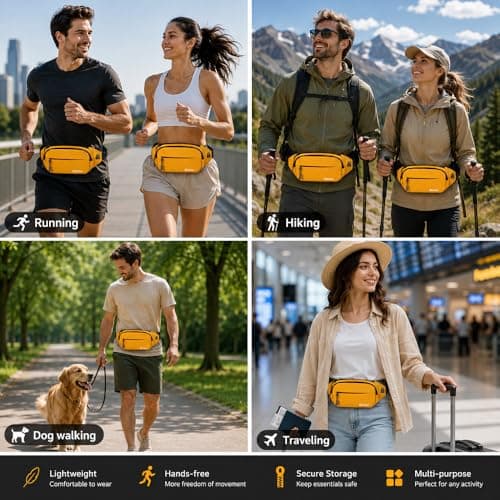 Waterproof Bumbags Waist Fanny Pack Ladies Fashion Bum Bag with Adjustable Belt for Sport Running Hiking Jogging Travel Dog wolking Girls Women Men (Yellow) — view 6