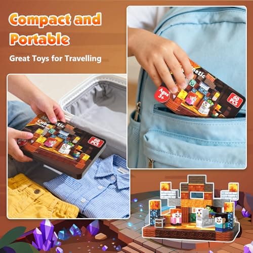 Magnetic Blocks, 60PCS Toddler Travel Toys with Metal Box, Chicken Knight Magnets Building Blocks Tiles Cubes Construction Sensory Toys for Kids Boys Girls Ages 3 4 5 6 7 8 9 10 Birthday Xmas Gifts — view 5
