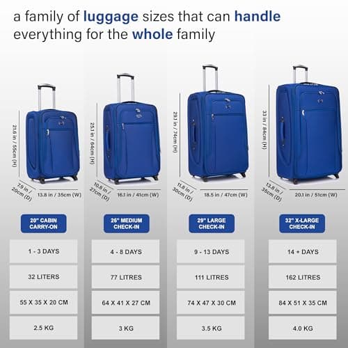 Aerostar Medium 26” Lightweight Softshell Expandable Suitcase, Check in Luggage 2 Corner Wheels with Integrated Combination Lock for 15 to 20kg (Royal Blue, 77 litres) — view 6