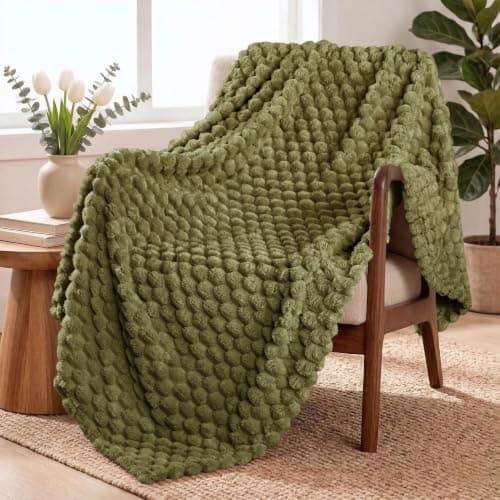 Exclusivo Mezcla Large 3D Fleece Blanket for Sofa, Couch, Olive Green