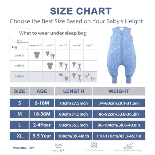 ToyaTec Baby Sleeping Bag with feet Super soft Rayon Made from Bamboo,Children's Bamboo fiber Sleeping Bag 2.5 Tog Autumn Winter Sleeping Blanket(Blue,L) — view 6