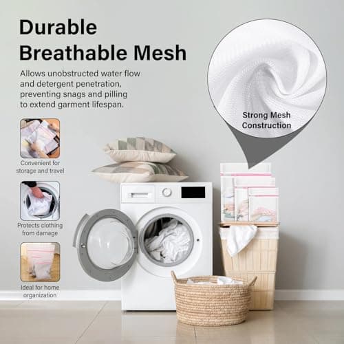 3 PCS Mesh Laundry Wash Bags, Mesh Laundry Bag For Delicates With Zipper, Washing Bag For Socks, Laundry Bag For Underwear, Tshirts, Swimsuit, Baby Clothes, Socks, Bra (60x50cm/50x40cm/40x30cm) — view 3