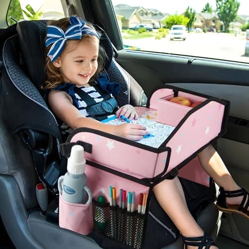 PandaEar Travel Tray for Kids Car Seat, Unicorn Lap Car Seat Tray for Girls with Tablet Holder, Snack Storage & Cup Holder, Road Trip Must Have for Kids Toddler Activities Drawing — view 2