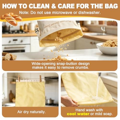 Beeswax Bread Bag for Homemade, Reusable Loaf Beeswax Guard Bag for Sourdough, 17X13 Inch Linen Bees Wax Bread Bags for Keep Fresh, Freezer Safe (Beige 1*button) — view 3