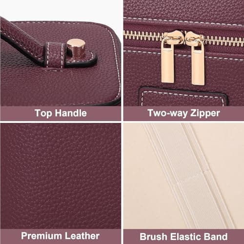 HiTotes Makeup Bag Vanity Case for Women Leather Vanity Bag Travel Toiletry Bags Makeup Organizer with Removable Divider for Daily Use — view 3