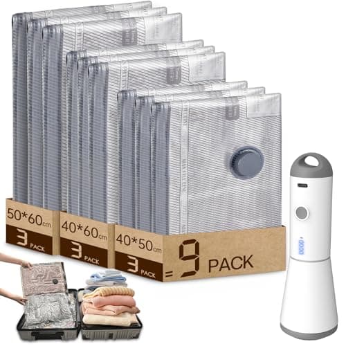 Vacbird Vacuum Storage Bags, Wireless Electric Pump Space Saver Bags for Travel and Home, 9 Pack