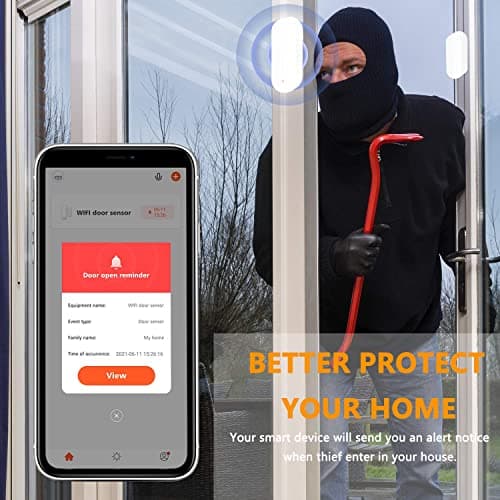 WiFi Door Sensor, Intelligent Window Contact Sensor, Wireless Window Door Sensor Alarm, Compatible with Alexa and Google Assistant, No Hub Required, Batteries Included.4 Pack — view 4