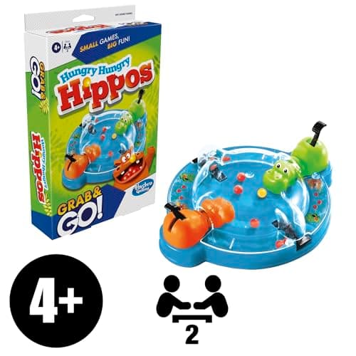 Hasbro Gaming Hungry Hungry Hippos Travel Game, Travel Games for Kids, Portable Grab and Go Marble-Chomping Game for Ages 4+ — view 2