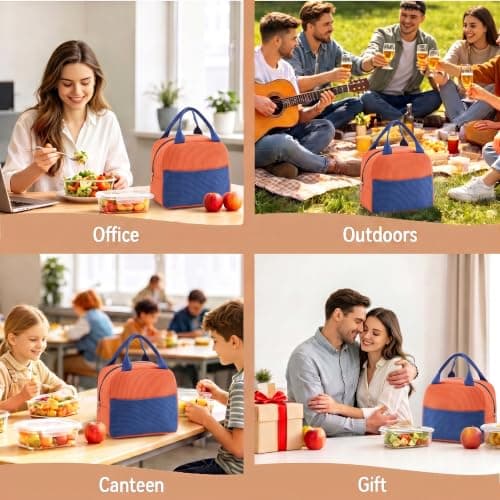 Arae Lunch Bag Women Men - Reusable Leakproof Cooler Tote Lightweight Thermal Lunchbox for Office, Gym, Beach & Travel (Orange Blue) — view 6