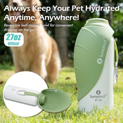 LumoLeaf Insulated Dog Water Bottle 27 oz Stainless Steel - Keep Water Cool or Warm, Portable Pet Water Bowl for Travel, Wide Mouth for Easy Ice Filling & Cleaning (Green, 27 oz) — view 5