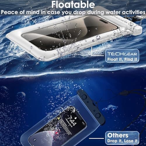 TECHGEAR Waterproof Phone Pouch, IPX8 Floating Case for Swimming, Waterproof Phone Bag with Lanyard Compatible for iPhone 17 16e 16 15 14 13, Samsung Galaxy S25 S24 S23 S22+ S21 Ultra A17 A36 A26 A16 — view 5