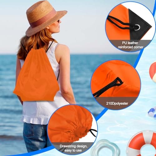 PLULON 2Pcs Drawstring Bags Bulk, Orange Drawstring Backpack String Backpack Cinch Sack Sport Gym Backpack Bags for Yoga Traveling Outdoor Sports — view 2