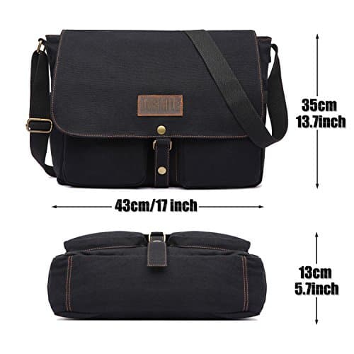 LOSMILE 15.6" Laptop Shoulder Bag, Men's Messenger Bags, Vintage Canvas Bag for School and Work, Satchel Bags, Large Size.(Black) — view 3