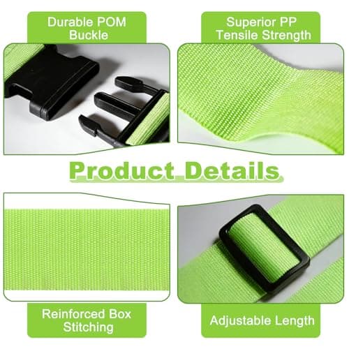4 Pcs Luggage Straps for Suitcases, Adjustable Travel Suitcase Straps with Buckles, Durable Luggage Strap for Travel Accessories, Outdoorsports, Orange and Green — view 3