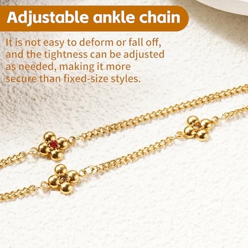 Kovonchy Ankle Bracelets for Women Four Flower Charms Stainless Steel Waterproof Dainty Layered Beach Summer Anklet Jewelry — view 3
