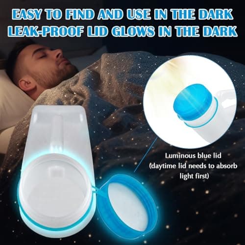 TMBMLPP 2 Pack 1000ml Urinals for Men, Male Urine Bottles Leakproof Glow in The Dark Lid, Portable Pee Bottle for Men, Measuring Scale, Male Urinal Bottle with Lid, for Car Hospital Travel Camping — view 3