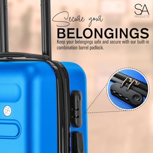SA Products Cabin Suitcase - 34L Carry On Hard Shell Bag - 55x40x20 - Blue — view 3