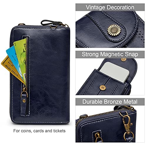 S-ZONE RFID Blocking 6.7 Inch Mobile Phone Purse Crossbody Bag Small PU Leather Cellphone Wallet Retro Hollow for Women Lady — view 5