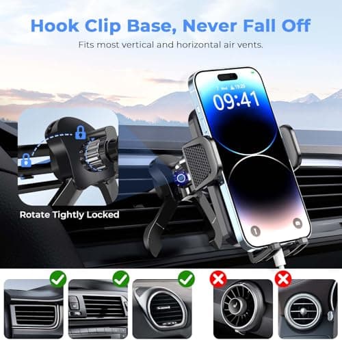 Brencco Car Phone Holder Air Vent, Metal Hook, 360°, 4-7 Inch — view 6