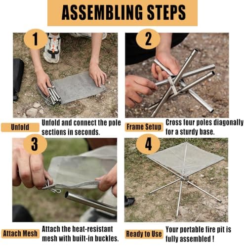 Foldable Fire Pit for Camping, Portable Stainless Steel Mesh Fire Pit Set with Carrying Bag Saving Space for BBQ Heating, Bonfire, Barbecue, Patio, Backyard, Garden (Silver, 16.5 x 16.5 x 13.5 inches) — view 6