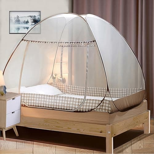 Digead Mosquito Net, 120x200cm Bed Canopy, Portable Travel Mosquito Nets, Foldable Double Door Mosquito Camping Curtain - Brown Edge