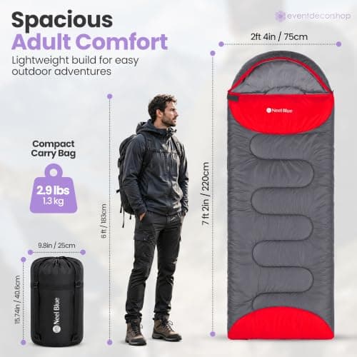 Event Decor Shop 4-Season Sleeping Bag for Adults, Waterproof, Grey & Red — view 2